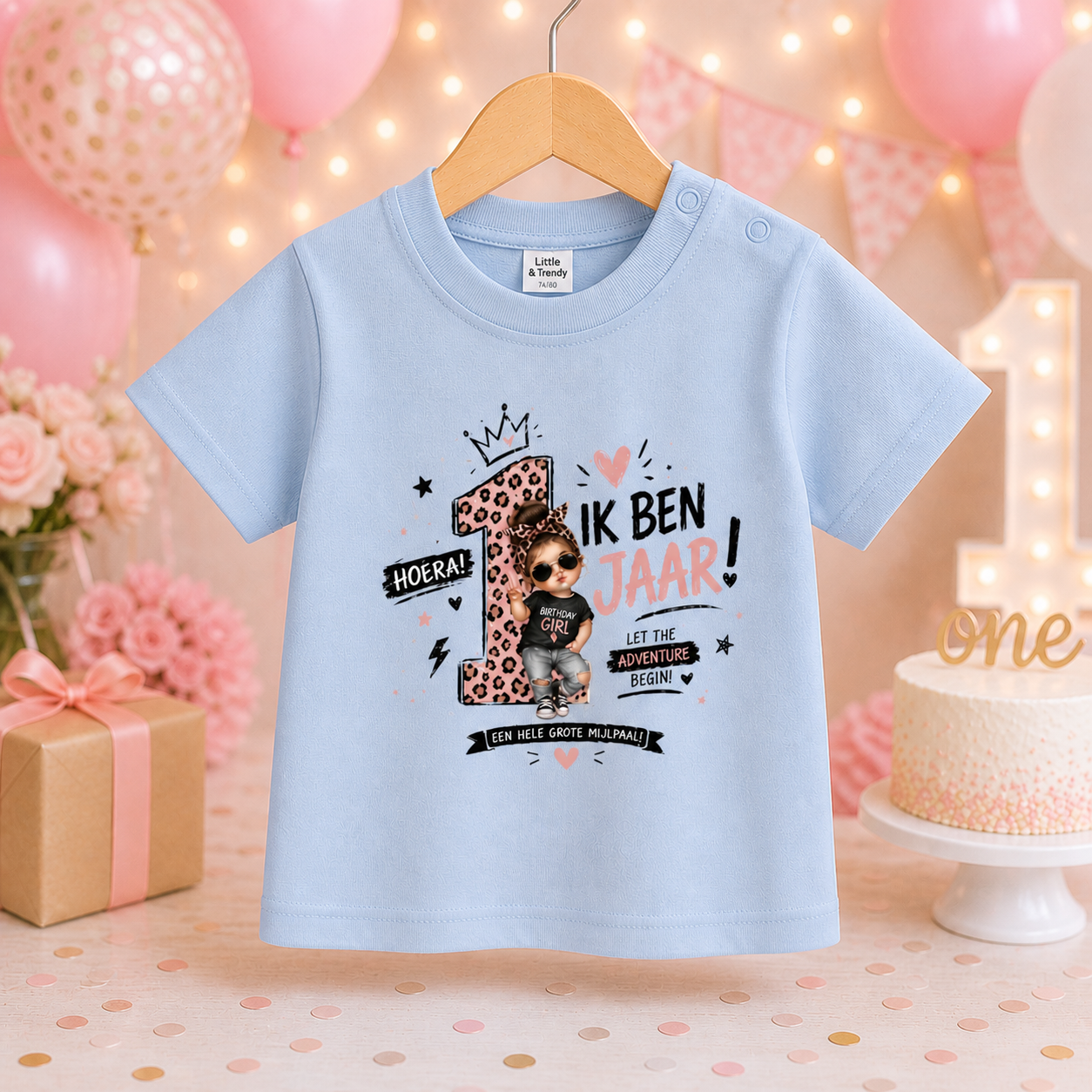 T-shirt "Ik ben 1 jaar!" Stoer meisje