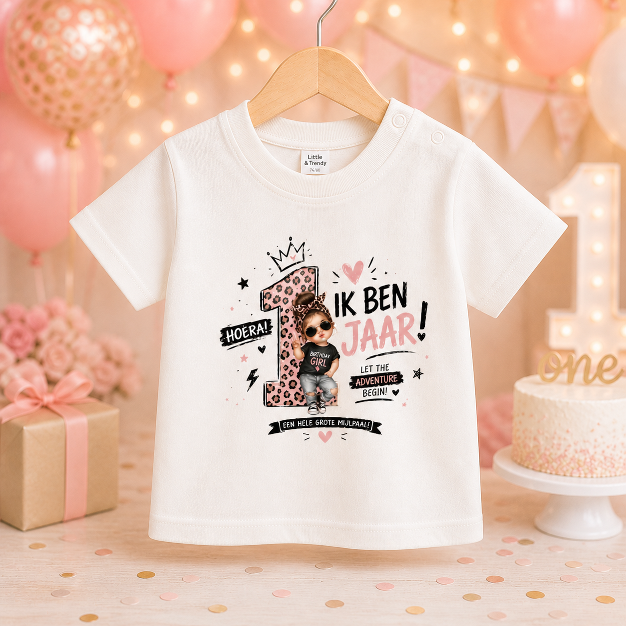 T-shirt "Ik ben 1 jaar!" Stoer meisje