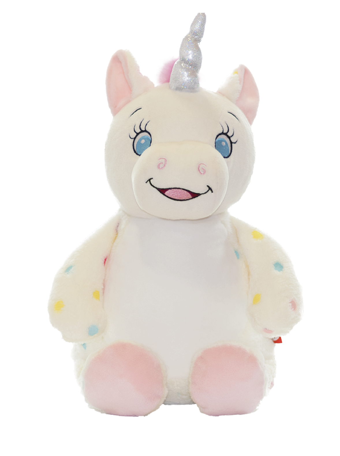 Gepersonaliseerde Witte Gestippelde Unicorn Knuffel met Naam – Geborduurd