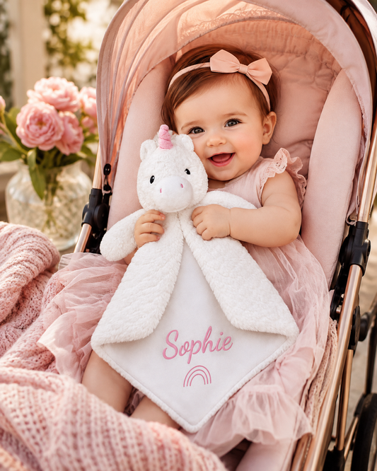 Unicorn Knuffeldoekje Naam – Geborduurd Baby- & Kraamcadeau