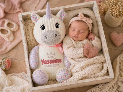 Witte Harlekijn Unicorn Knuffel met Naam