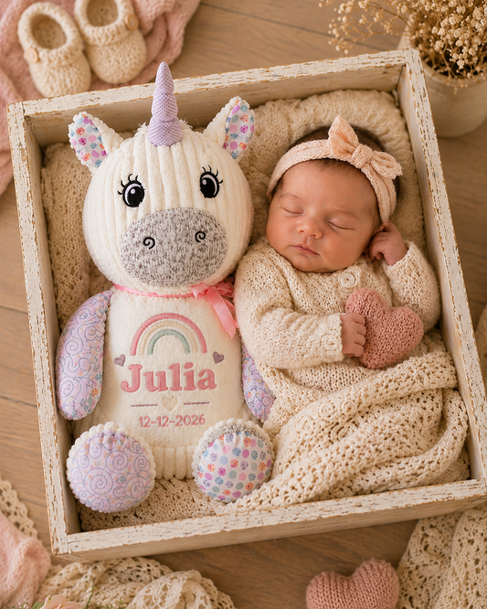 Witte Harlekijn Unicorn Knuffel met Naam