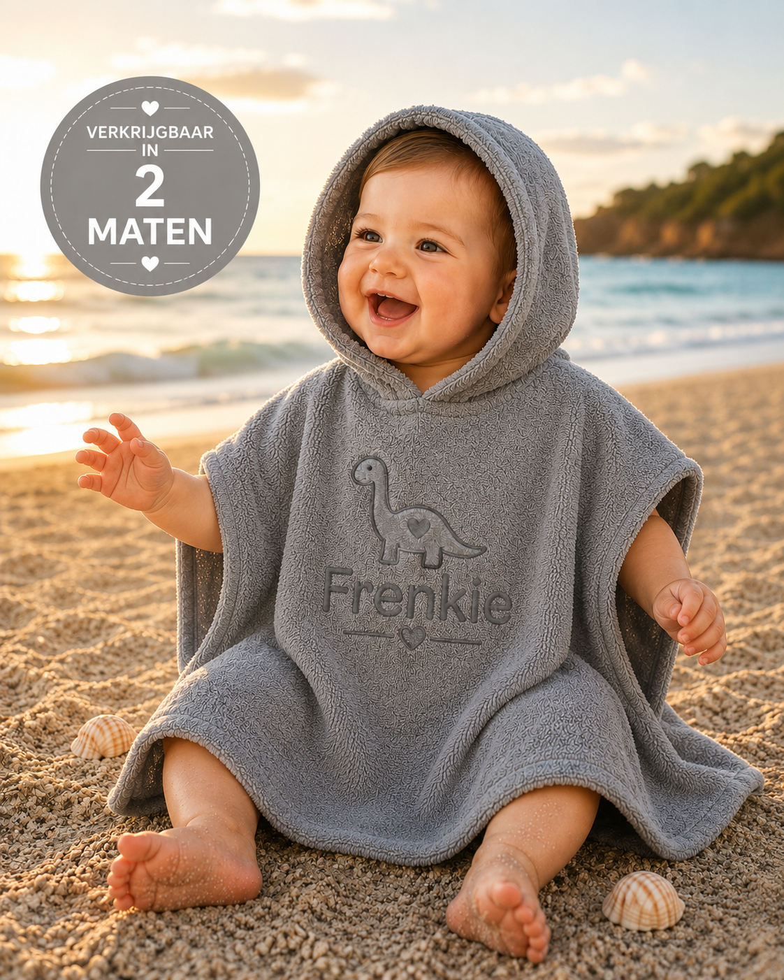 Baby Badponcho met Naam — Grey/Blue