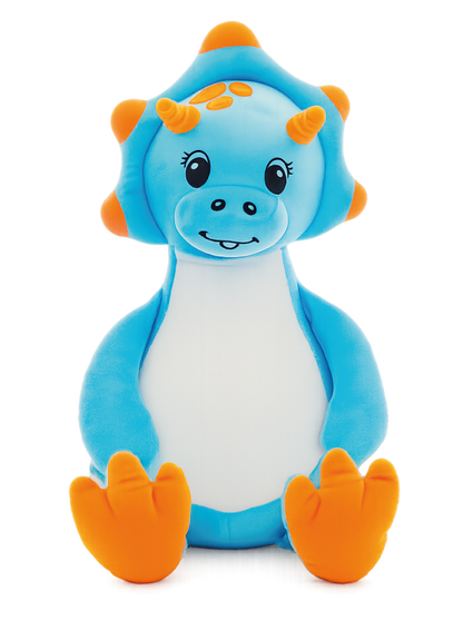 Gepersonaliseerde blauwe dino knuffel met geborduurde naam