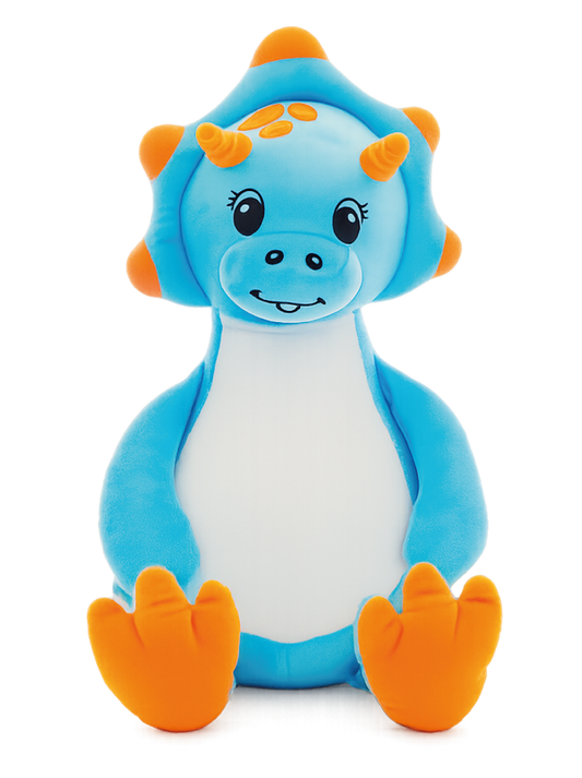 Gepersonaliseerde blauwe dino knuffel met geborduurde naam