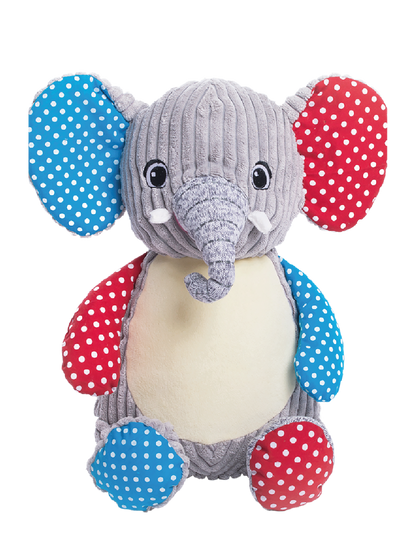 Gepersonaliseerde harlekijn olifant knuffel met geborduurde naam