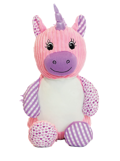 Gepersonaliseerde karlekijn roze unicorn knuffel met geborduurde naam