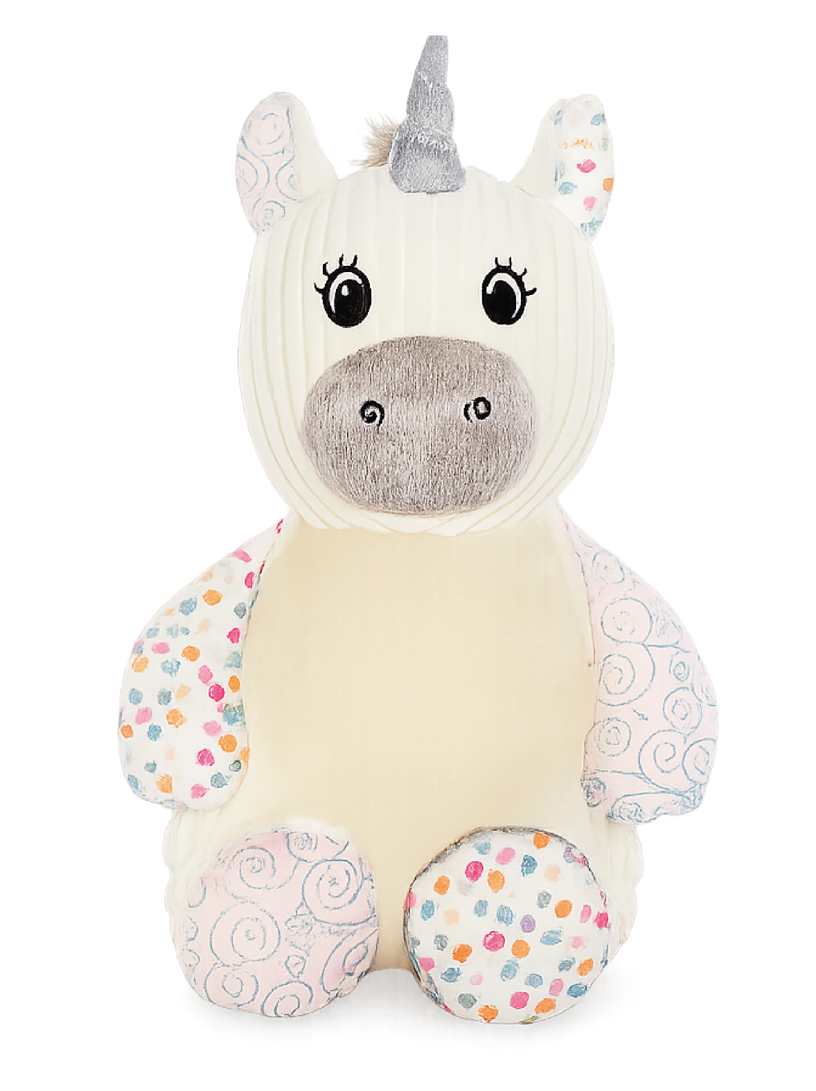 Gepersonaliseerde harlekijn witte unicorn knuffel met geborduurde naam