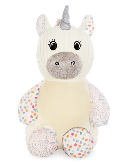 Gepersonaliseerde harlekijn witte unicorn knuffel met geborduurde naam