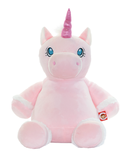 Gepersonaliseerde roze unicorn knuffel met geborduurde naam