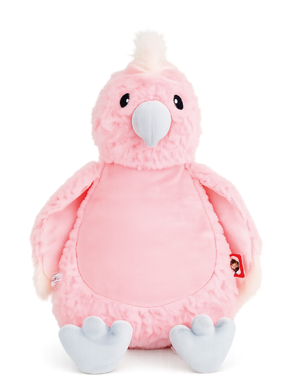 Gepersonaliseerde roze vogel knuffel met geborduurde naam
